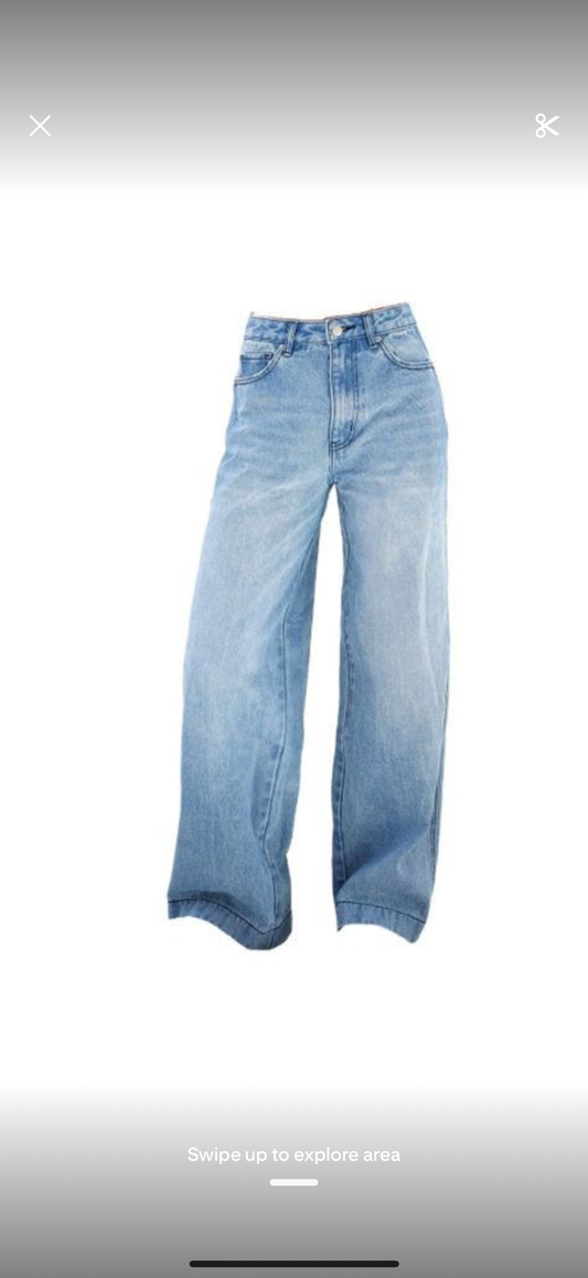 Blue Denim Wide-Leg Baggy Jeans – Light Wash