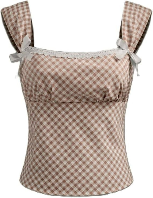 Gingham Lace Trim Sleeveless Top