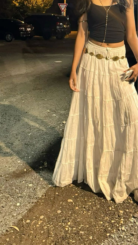 Boho White Cotton Lace Maxi Skirt